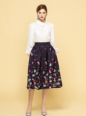 Flower Pattern Skirt Navy