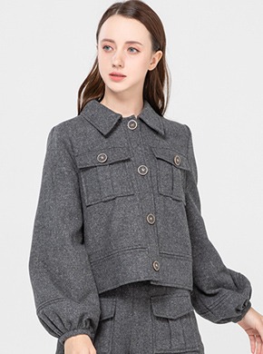 Cropped Wool Jacket Gray