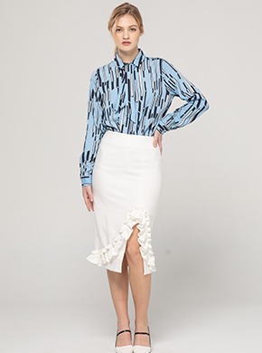 Open Shirring Front Skirt white