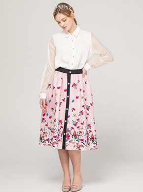Flower Pattern Skirt Pink