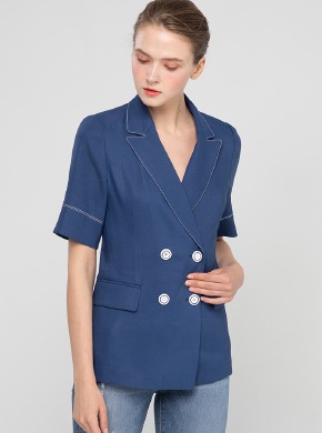 Linen Two-Button Jacket Navy