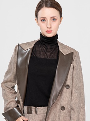 Two-tone Leather Jacket Beige